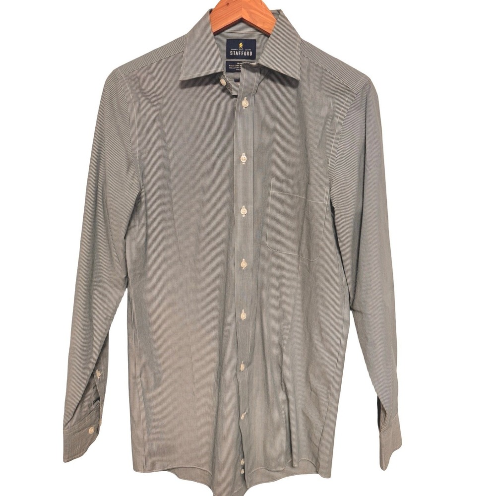 Stafford Button Up Dress Shirt 14.5 32-33 Blue Long Sleeve Broadcloth Business